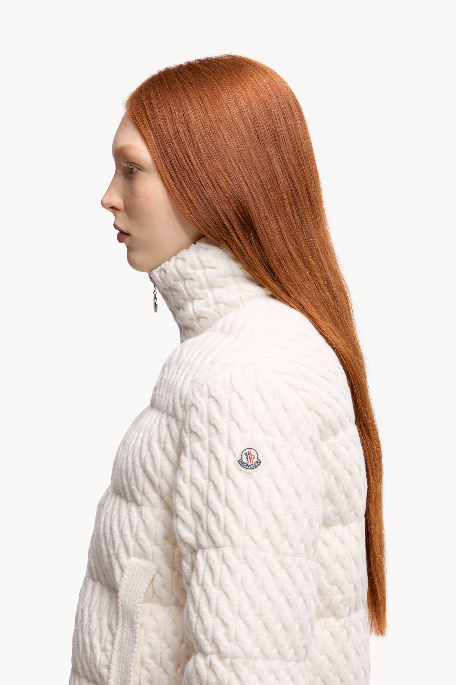 Cardigan zippé matelassé en coton et laine Femmes Blanc Moncler 4